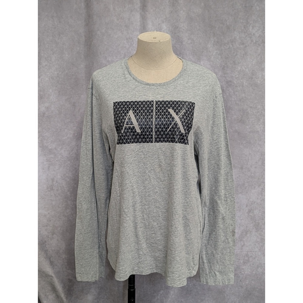 Armani Exchange AX Logo Grey‎ Long Sleeve Slim Fit Tee Shirt Womens Large-C297